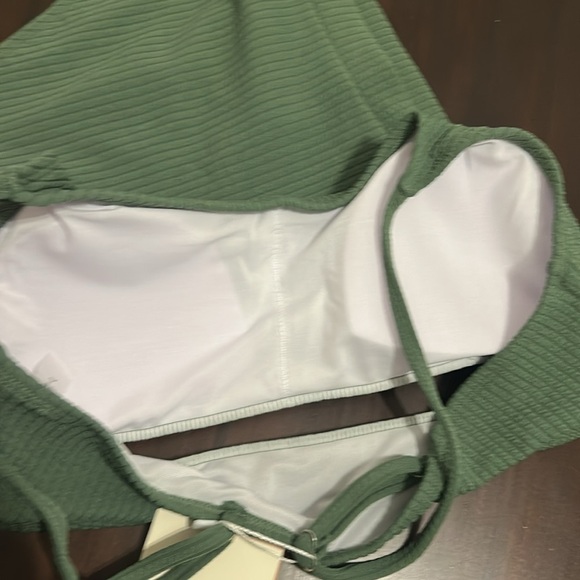 High Waisted Crop Top Ribbed Bikini Set New Army Green Size L - Picture 9 of 10